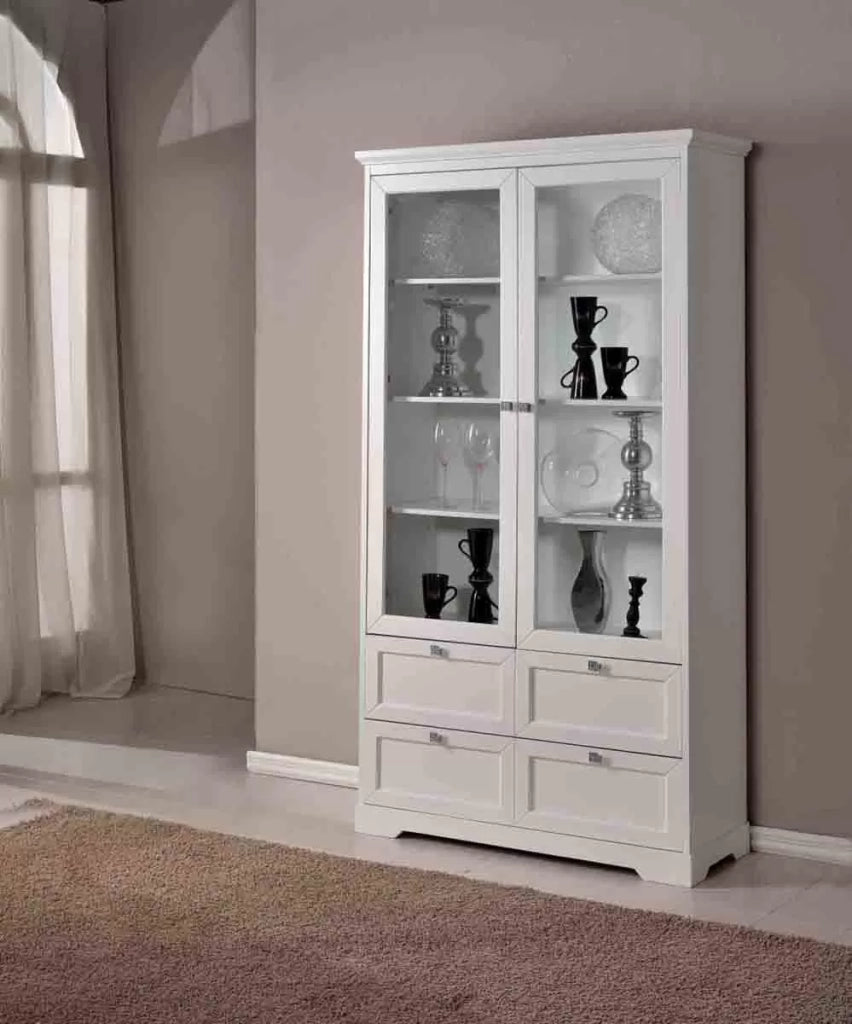 Vetrina  2 porte in legno shabby bianco opaco l.100 p.40 h.190 - Mobili 2G