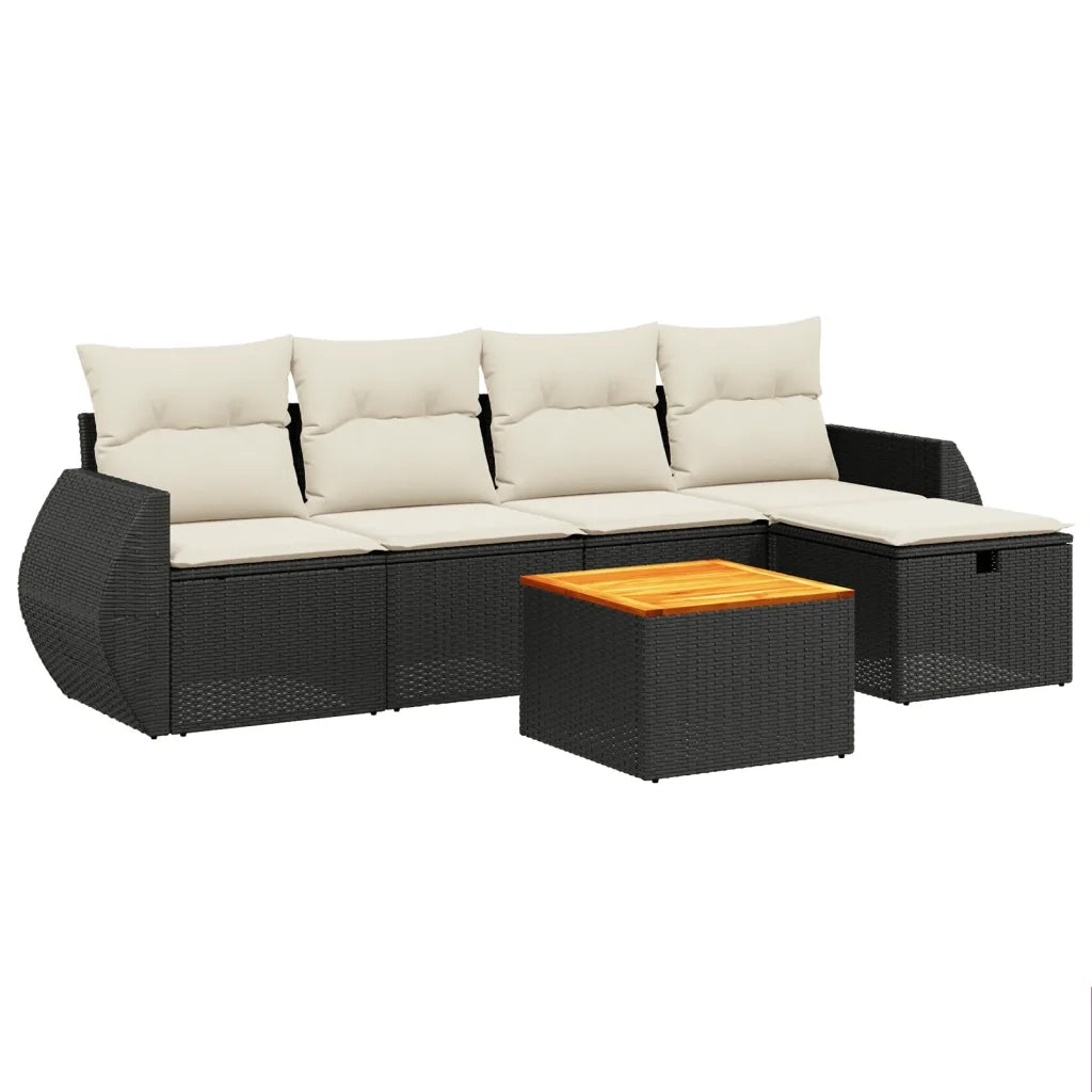 Set Divano da Giardino 6 pz | Set Salotto da Giardino con Cuscini Nero in Polyrattan