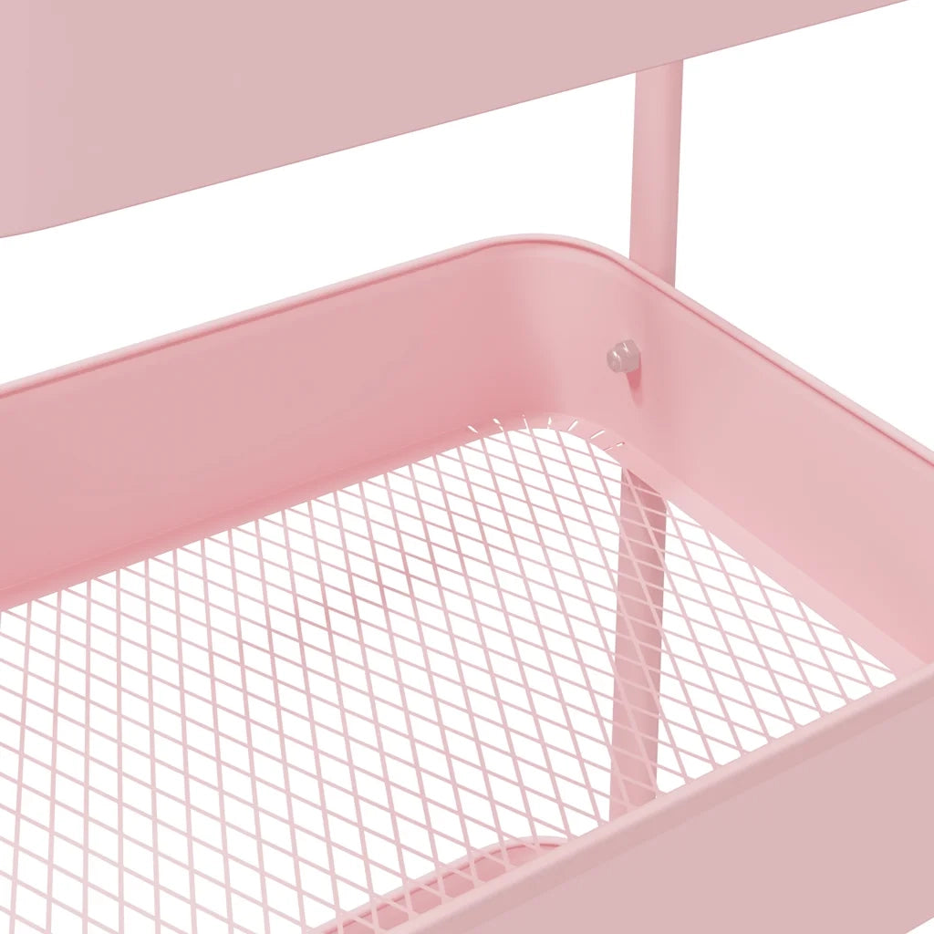 vidaXL Carrello Portaoggetti a 3 Ripiani Rosa 42x41,5x77 cm in Acciaio