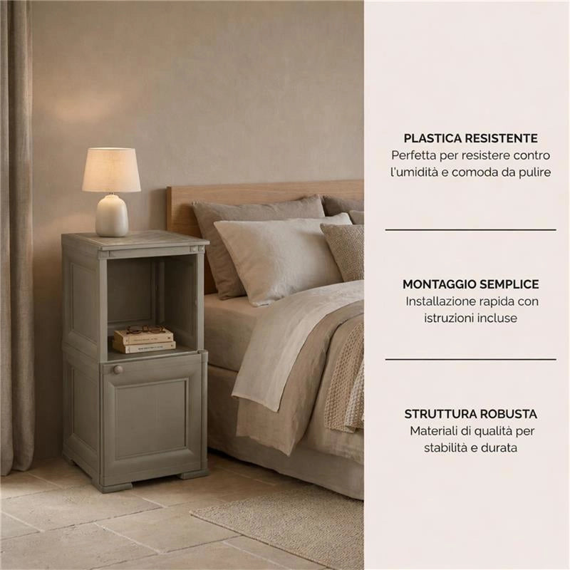 COMÒ COMODINO 2 MODULI TALPA 40X43X85,5 CM CON ANTA EFFETTO LEGNO E VANO A GIORNO – MOBILE CONTENITORE COMPATTO PER CAMERA DA LETTO
