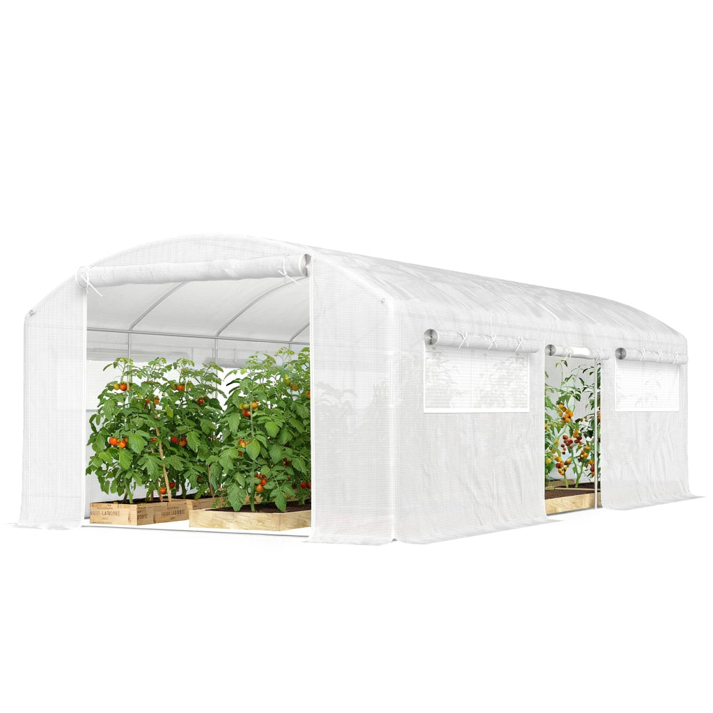 Serra a Tunnel 6x3x2 m ¨C zephmum ¨C Con 3 Porte a Rulli, 6 Finestre a Rete, Struttura in Acciaio Galvanizzato Bianco