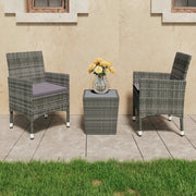 Set Bistrot Giardino 3 pz Polyrattan e Vetro Temperato Grigio 3058359