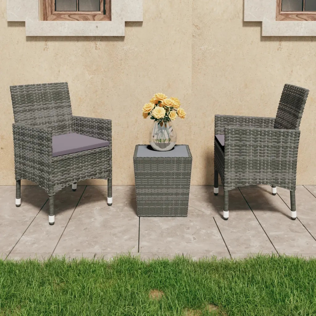 Set Bistrot Giardino 3 pz Polyrattan e Vetro Temperato Grigio 3058359
