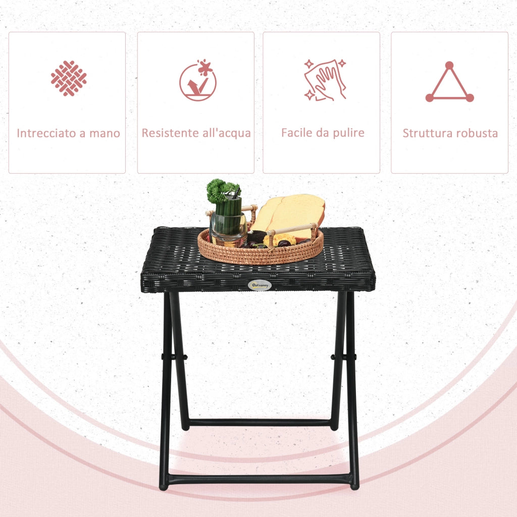 Tavolino da Giardino Pieghevole in Rattan Sintetico e Acciaio ¨C Xylo ¨C Nero 40x40x40cm
