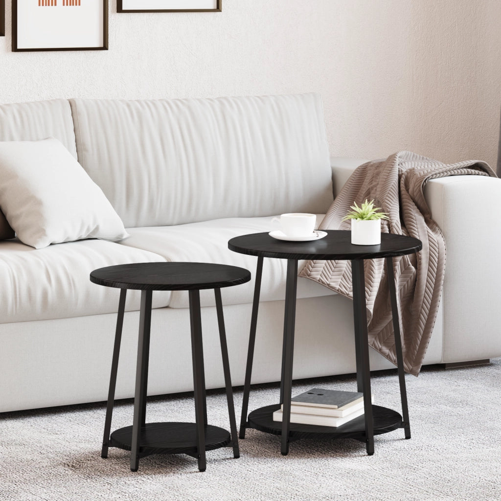 Set di Tavolini 2 pz in legno ingegnerizzato e metallo nero