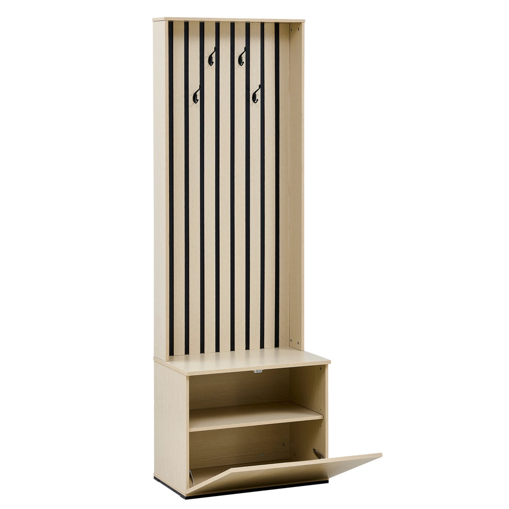 Mobili da ingresso con specchio, panca e 4 ganci, con scarpiera e asta estraibile, in MDF, stile moderno, legno