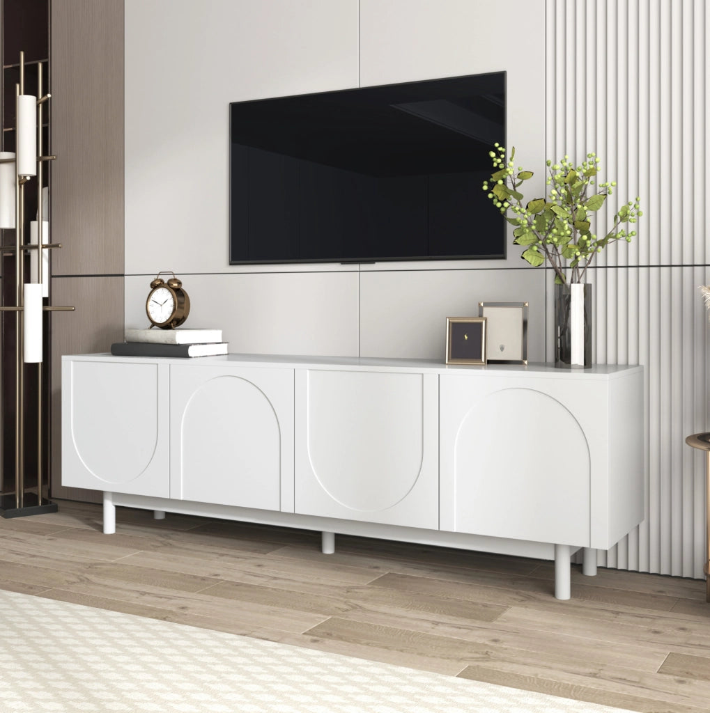 Mobile TV bianco 175x38x56 cm con 4 ante push-to-open e ripiani regolabili