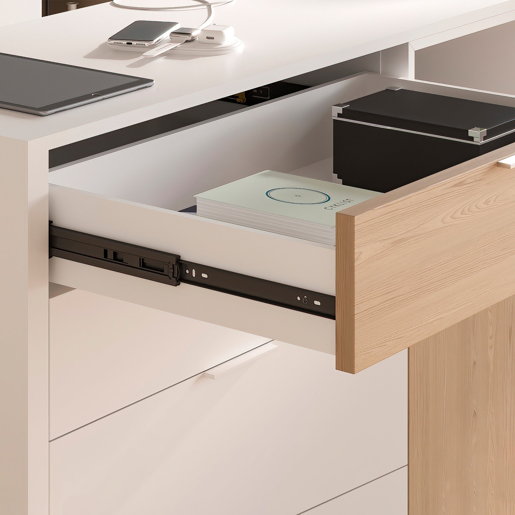 Set 10 Guide Cassetto con Chiusura Soft 45x500 mm in Acciaio Emuca Nero