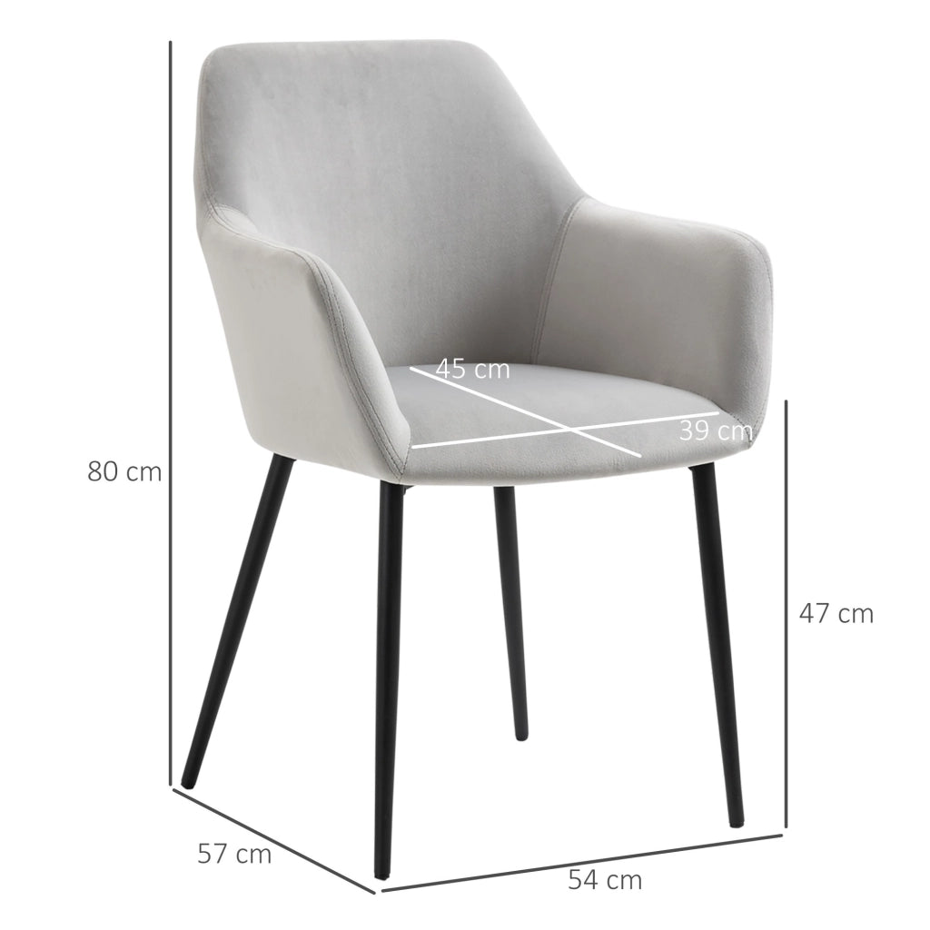 Easycomfort Set 2 Sedie per Soggiorno Nordiche con Schienale e Braccioli Ricurvi e Seduta Imbottita, 54x57x80 cm, Grigio