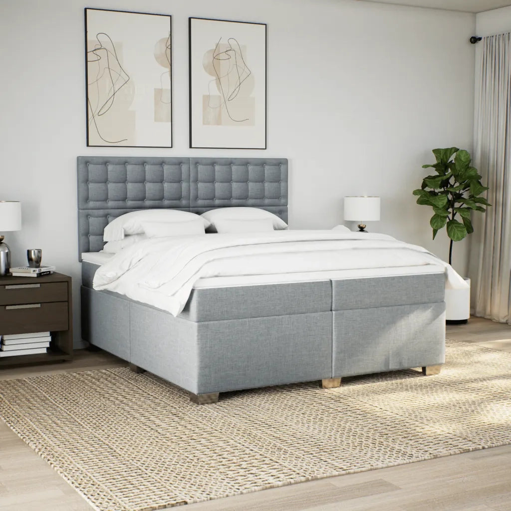 Giroletto a Molle con Materasso Grigio Chiaro 200x200cm Tessuto