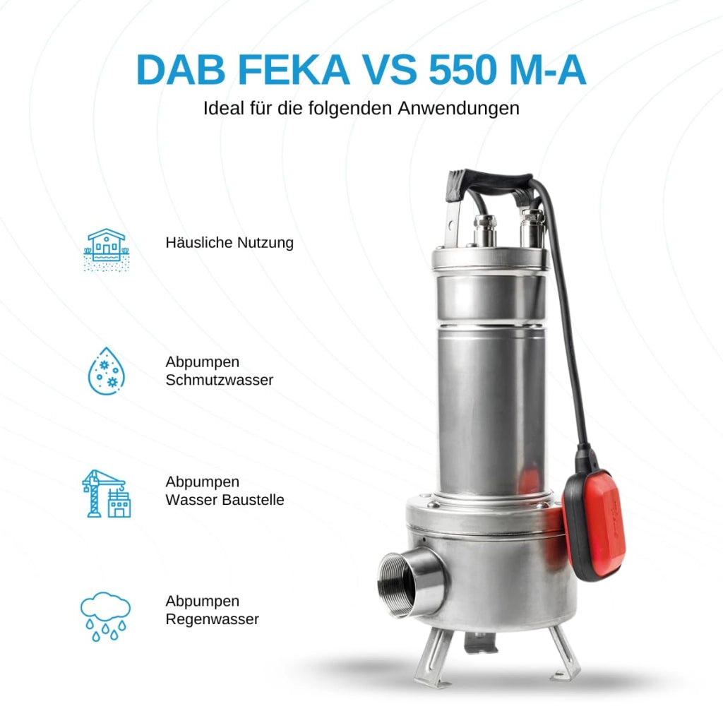 Elettropompa Acque Sporche Feka Vs Dab 550 Ma Volt 230 HP 0,75 kW 0,55 Lt M