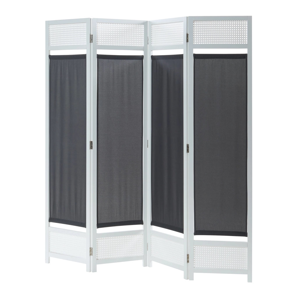 Paravento Pieghevole Dorotea per Interni Separè a 4 Pannelli 160 x 170 cm Bianco / Grigio Scuro [en.casa]