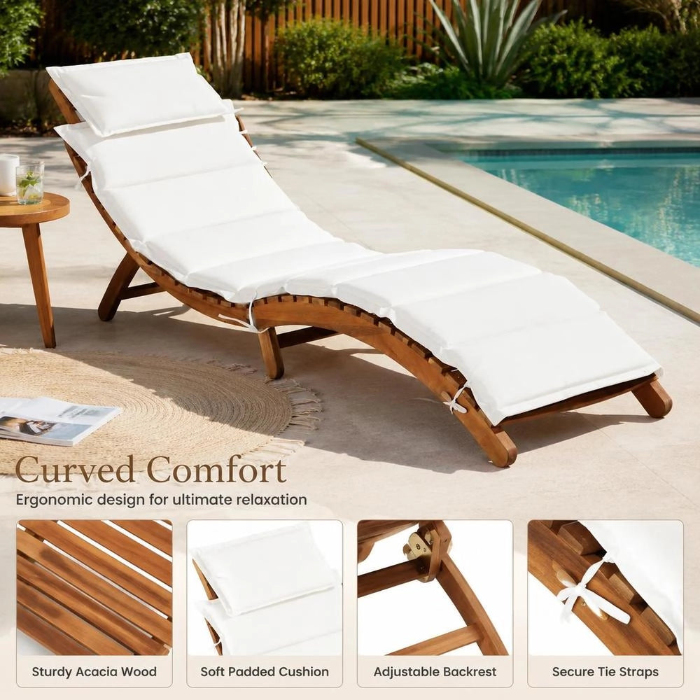 Sun Lounger With Cushion, Solid Acacia Wood, Cream