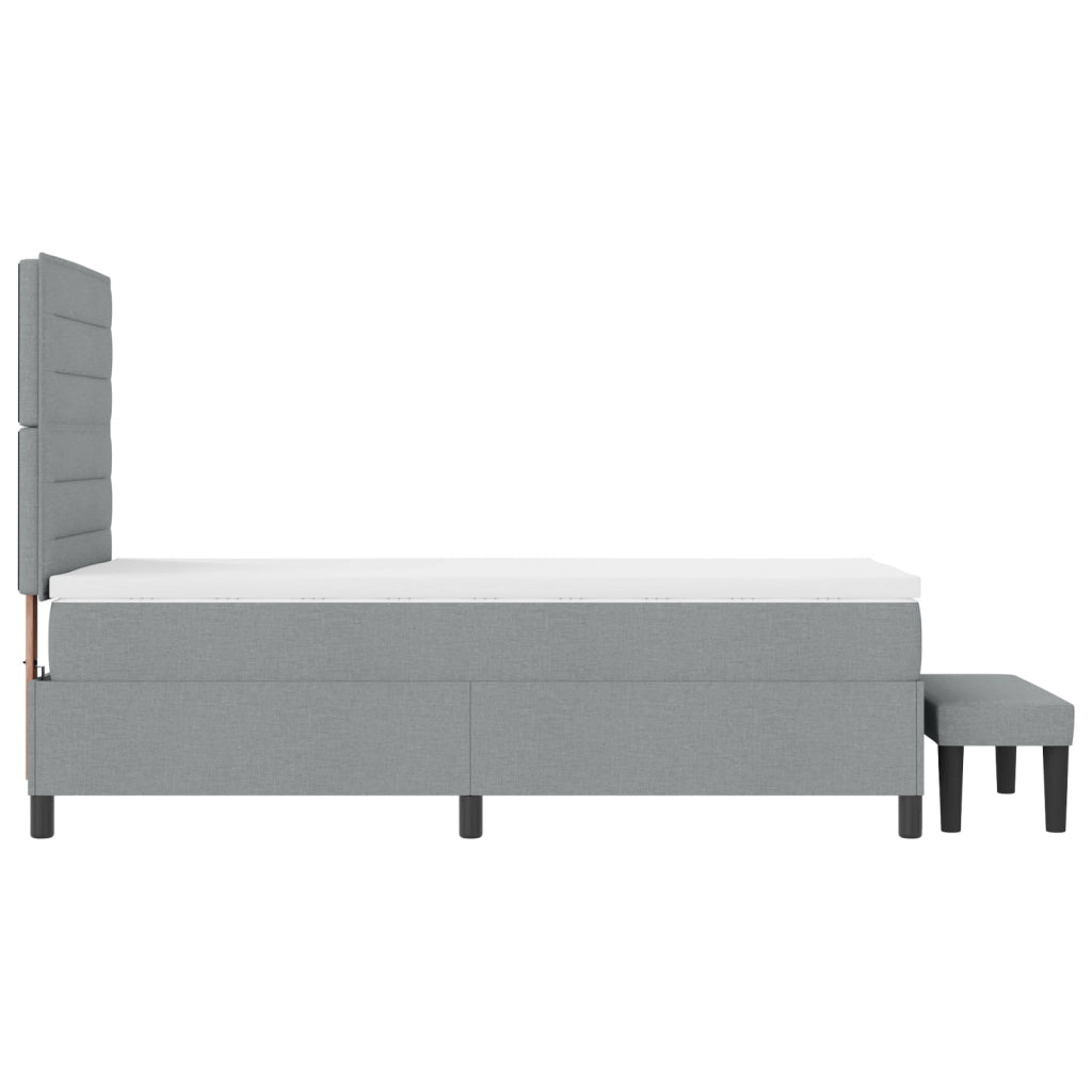 Letto Box Spring con Materasso e Panchina Grigio Chiaro 100x200 cm Tessuto