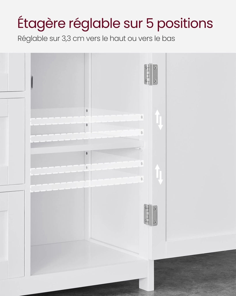 Mobiletto da bagno mobile contenitore 30 x 60 x 80 cm cassettiera armadio guardaroba con 3 cassetti e ripiani regolabili bianco 12_0006481