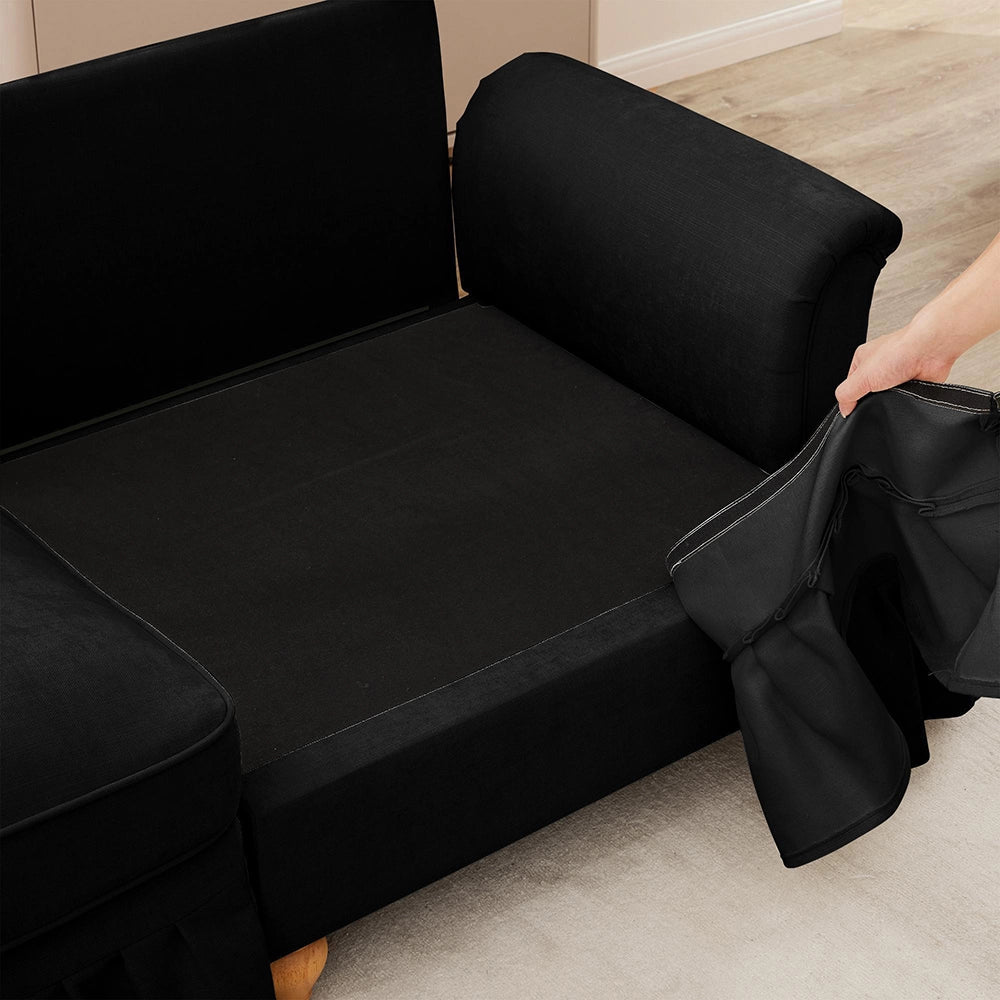 Divano angolare 2 posti - Xylo - Stile mid-century, chenille, nero