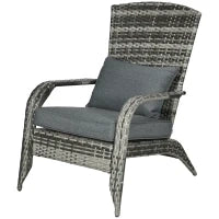 Sedia da Giardino Adironrack con Braccioli, in Rattan e Acciaio, 64x80x90 cm, Grigio