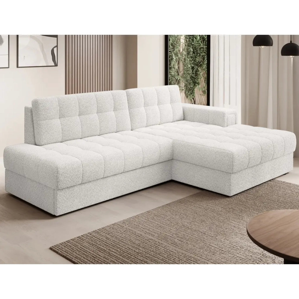 Divano angolare convertibile CUBITO bianco 240 cm con vano contenitore angolo destro