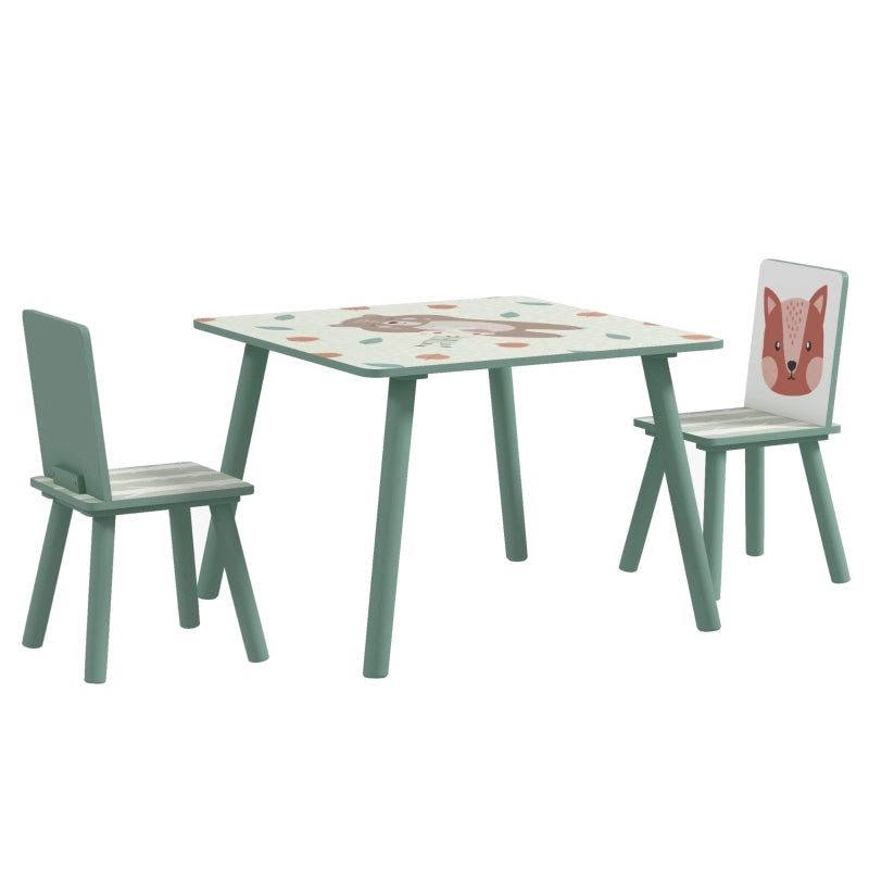 Tavolo per bambini con 2 sedie, set in legno verde, per attività e gioco, 3-8 anni