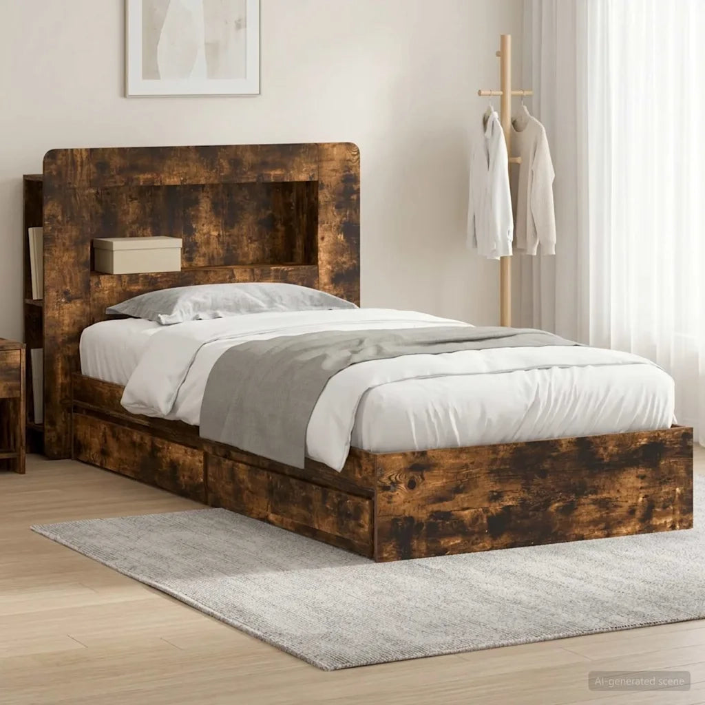 Telaio del letto con storage Rovere Fumo 90 x 200 cm