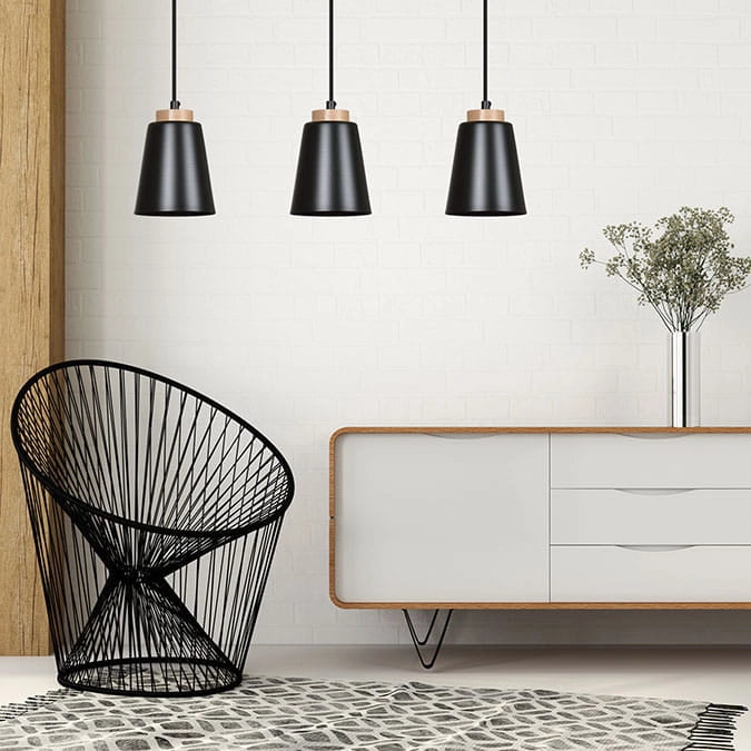 Lampadario Emibig Bolero 3, 3xE27 nero legno regolabile