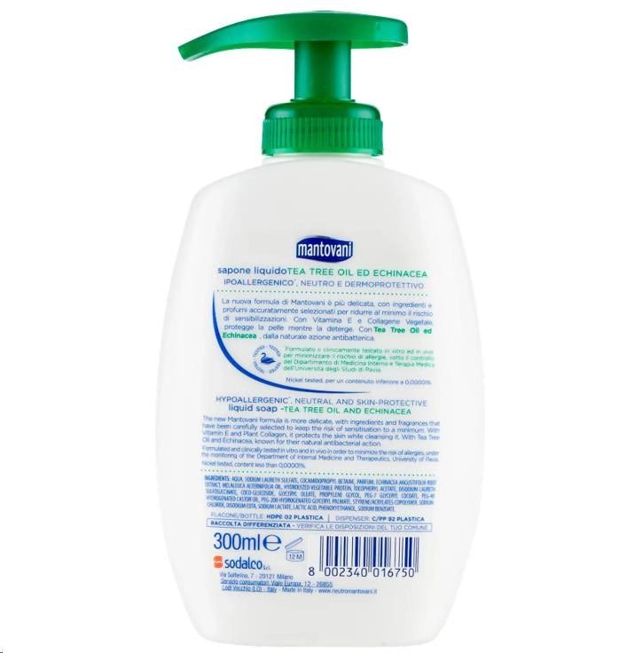 MANTOVANI SAPONE LIQUIDO CON EROGATORE 300 ML IPOALLERGENICO TEA TREE OIL ED ECHINACEA