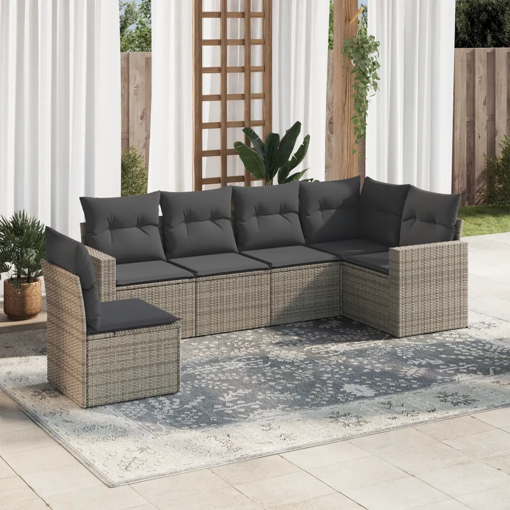 Set Divano da Giardino 6 pz con Cuscini-Sofa da Giardino-Divanetto da esterno Grigio in Polyrattan 970223