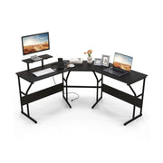 Scrivania angolare 225 x 48 x 91 cm con multipresa integrata e supporto per monitor rimovibile stile moderno legno e metallo nero 20_0010902