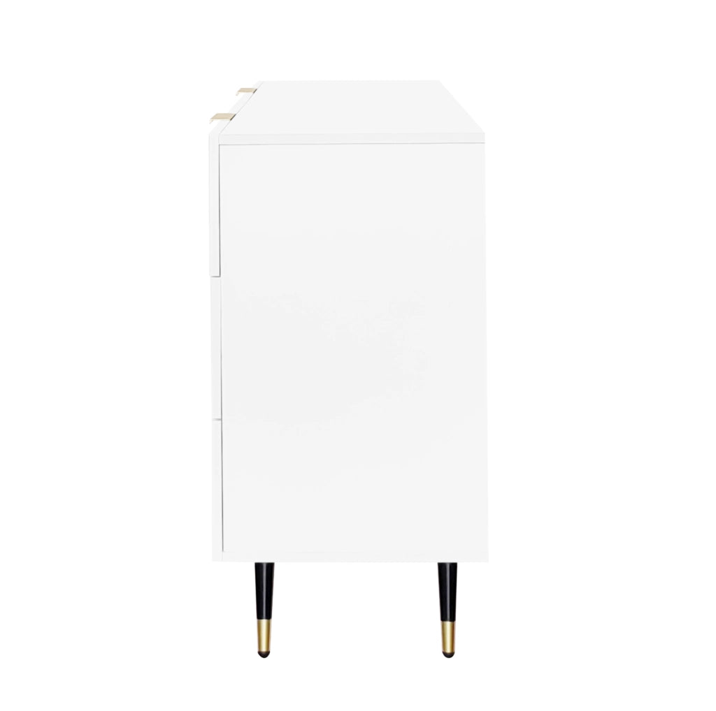 Credenza moderna bianca 120 cm con 6 cassetti; in truciolare; con dettagli oro