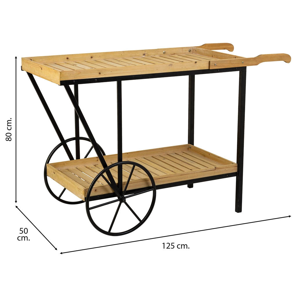 Carrello espositivo in metallo e legno marrone 125x50x80h