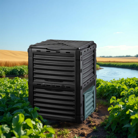 Compostiera da 300 litri 61 x 61 x 82 cm, compostiera da giardino in plastica per rifiuti organici, con coperchio e sportello inferiore per lo svuotamento