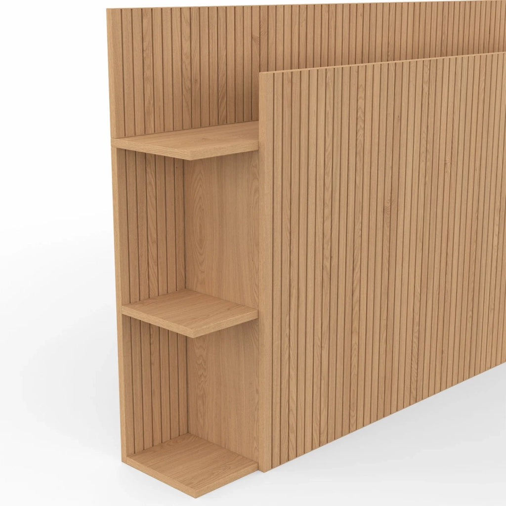 IDMarket - Testiera JULIETTE su piede per letti da 140 e 160 cm con vani contenitori effetto doghe in legno