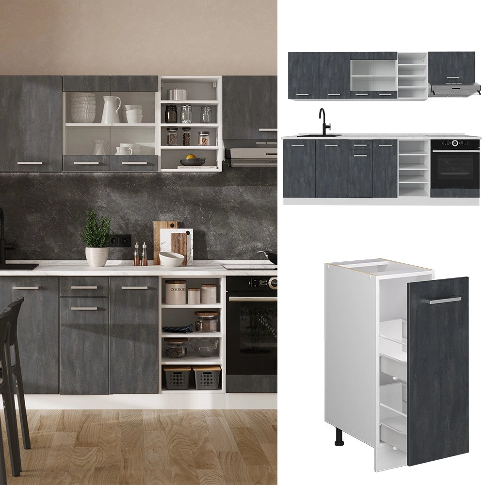 Cucina componibile R-Line Calce nera/Bianco 240 cm PL Marmo Vicco