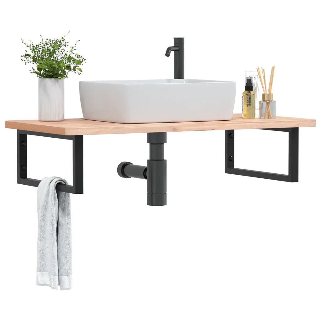 Ripiano a Parete per Lavabo-Mensole a Muro in Acciaio e Massello di Faggio 637000