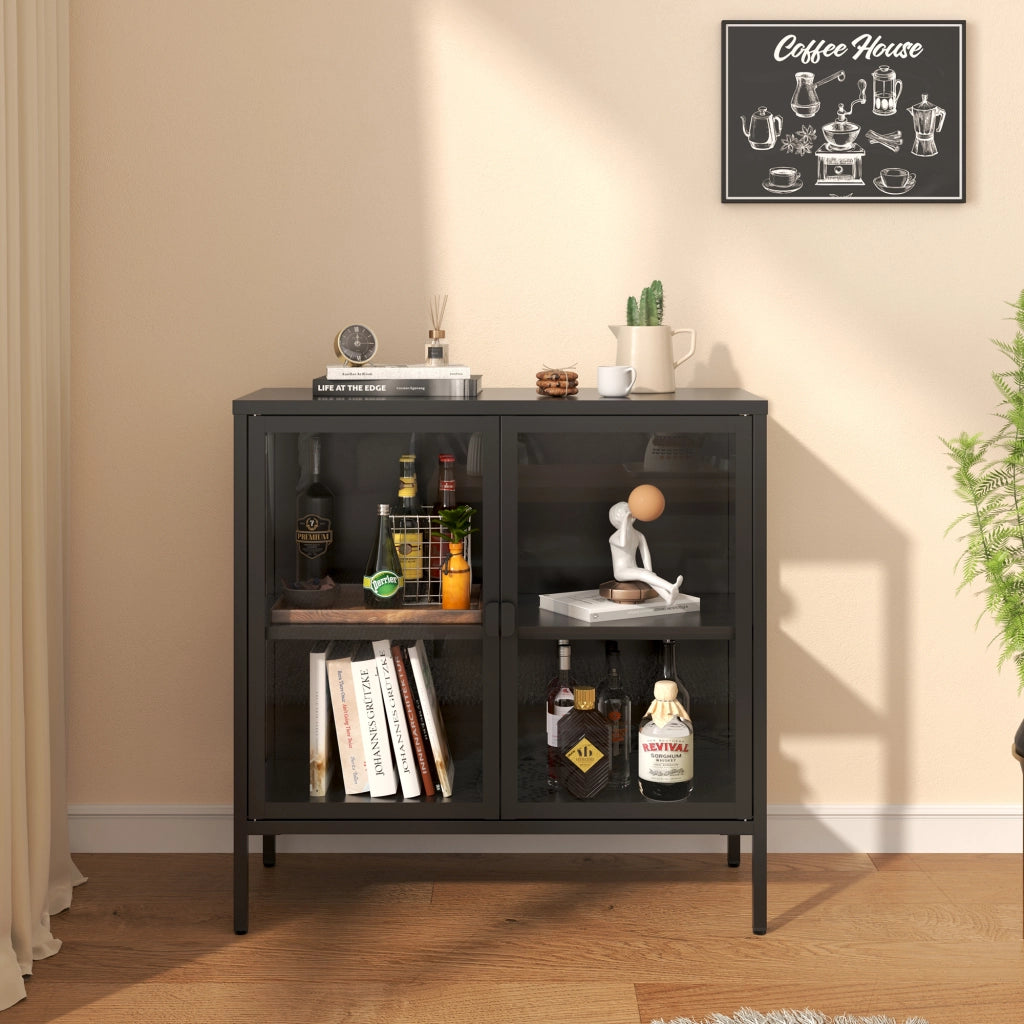 Armadietto con Vetrina Borshavisa Credenza con 2 Ante in Vetro 80x80x35 cm [en.casa]
