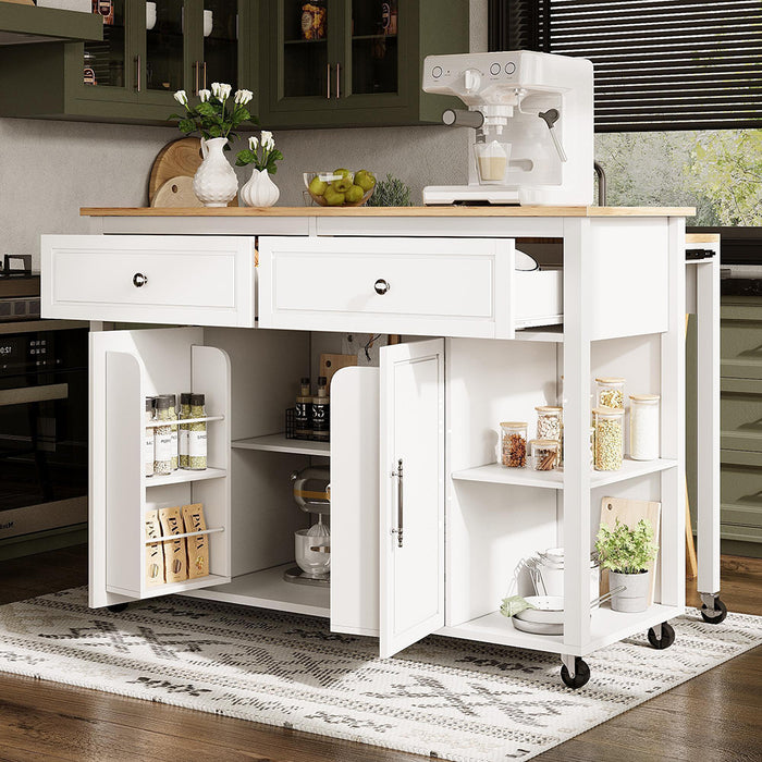 Isola cucina premium con ruote - Xylo - 2 cassetti freni legno multifunzione