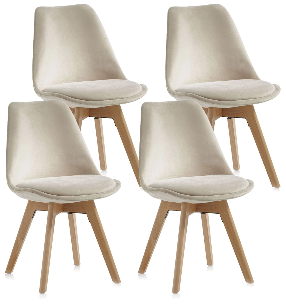 Set 4 Sedie 48,5x47x81,5 cm in Velluto Ecru