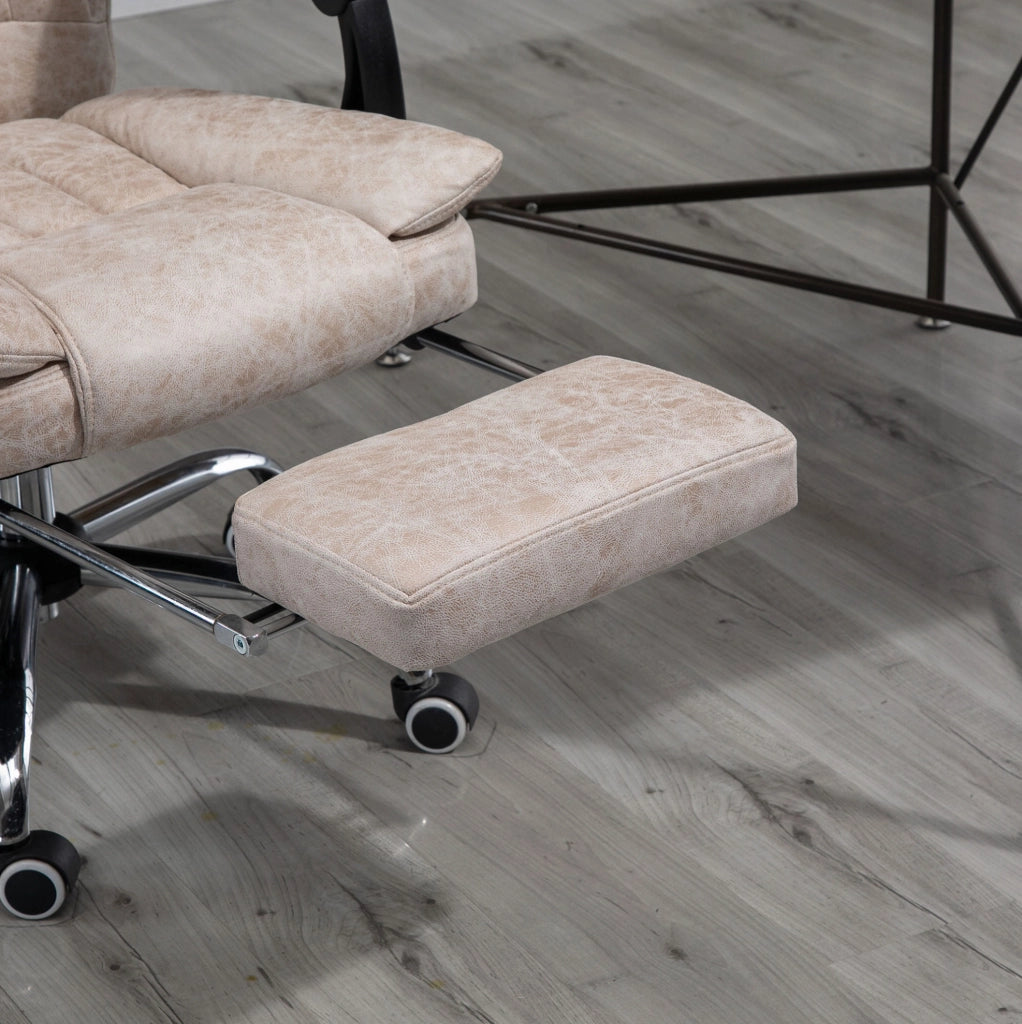 Sedia da ufficio ergonomica reclinabile beige con poggiapiedi