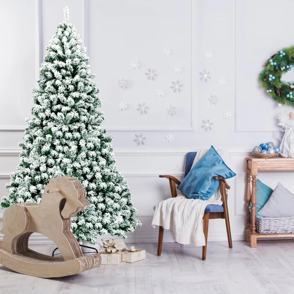 Albero di Natale Innevato 135/180/230 cm, Albero di Natale con 200/250/550 Luci LED Bianche Calde, 400/928/1346 Rami, Base in Metallo, Decorazione Natalizia per Casa e Negozio (230 cm)