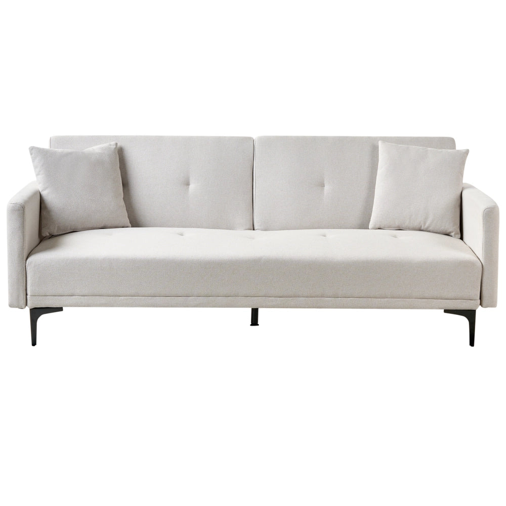 Divano letto moderno in tessuto beige chiaro a 3 posti con schienale con bottoni gambe nero design moderno scandinavo