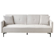 Divano letto moderno in tessuto beige chiaro a 3 posti con schienale con bottoni gambe nero design moderno scandinavo