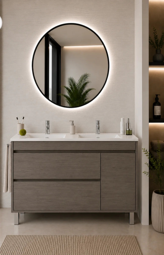 Mobile bagno con lavabo ORIGENBATH CAPRERA senza specchio 120x45 cm doppio lavabo rovere smoky