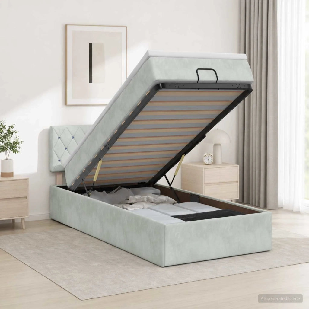 Letto Ottomano con Materasso e LED Grigio Chiaro 100 x 200 cm 3457047