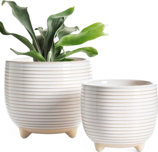 Set di vasi ceramici bianchi moderni - insieme di 2 vasi da piede 12cm e 16cm - per piante da interni con drenaggio - smalto reattivo