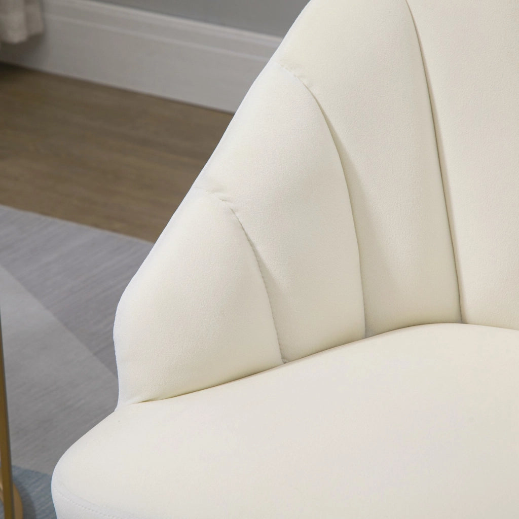EasyComfort Poltrona in Velluto Imbottita con Schienale a Conchiglia e Gambe in Acciaio per Camera e Salotto, 63x65x84cm, Crema