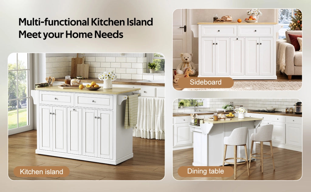 Isola da cucina con piano ribaltabile, carrello cucina in MDF, 2 cassetti grandi, ruote frenanti, 121x49(69)x89 cm