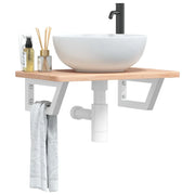 Ripiano a Parete per Lavabo-Mensole a Muro in Acciaio e Massello di Rovere 998726