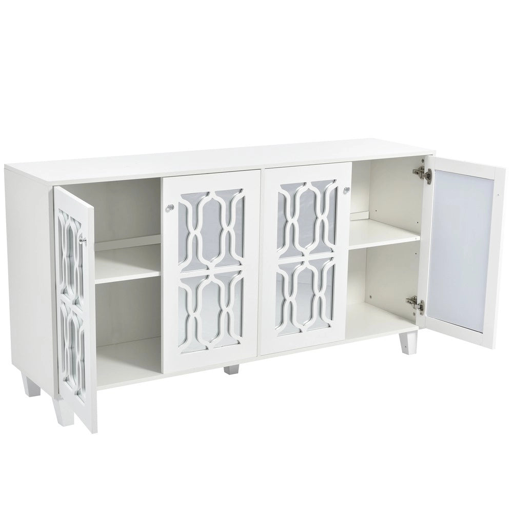 Credenza a Specchio con 4 Ante e Cristallo ¨C Xylo ¨C Bianco, 160x40x84 cm
