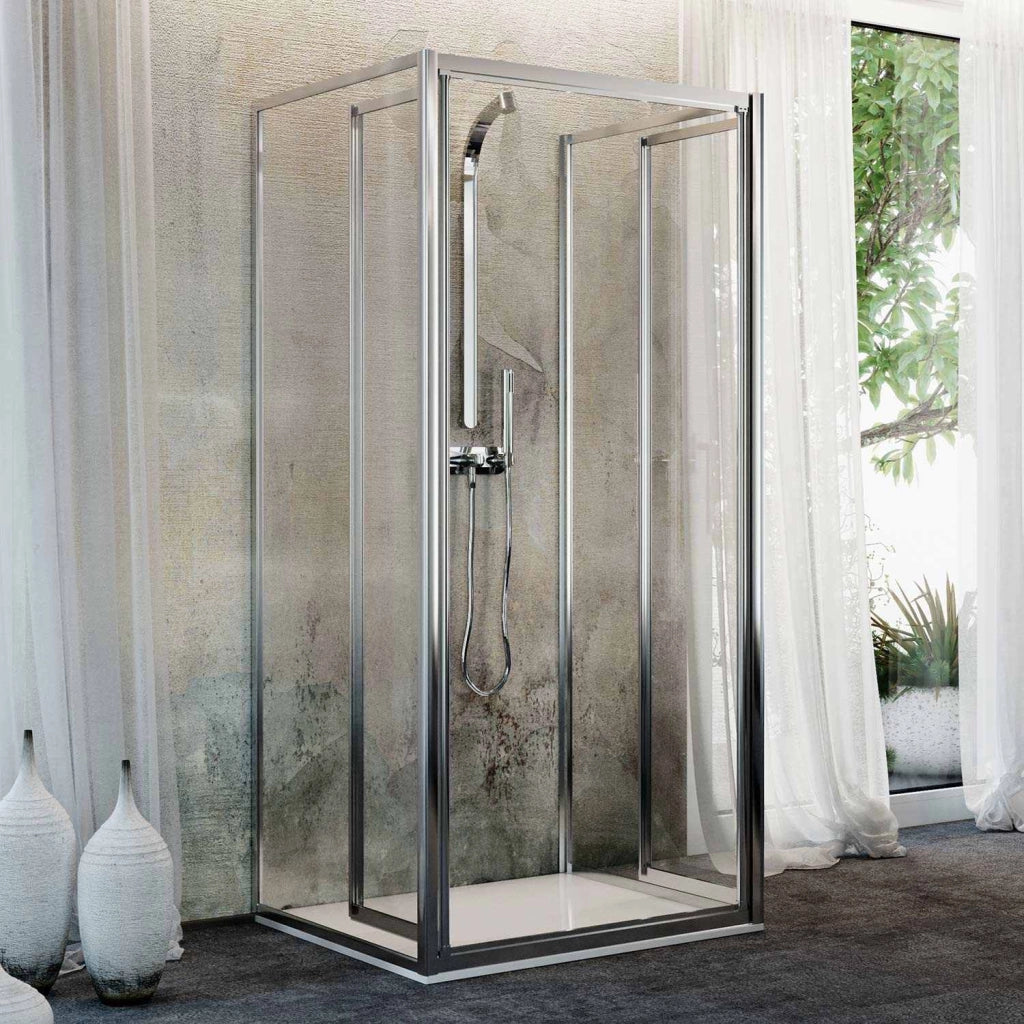 Box Doccia 3 lati 90x70x90CM H185 Cristallo Trasparente 2 Fissi+Saloon 2 Ante Battente 70 mod. Clint