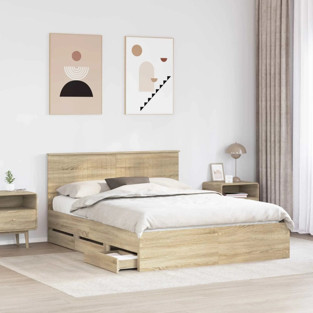 Letto matrimoniale | Letto per adulti | Struttura del letto con cassetto Rovere Sonoma 150 x 200 cm
